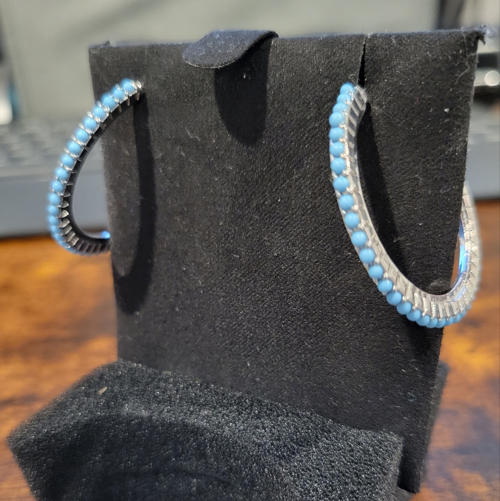Turquoise and Silver Hoop Earrings